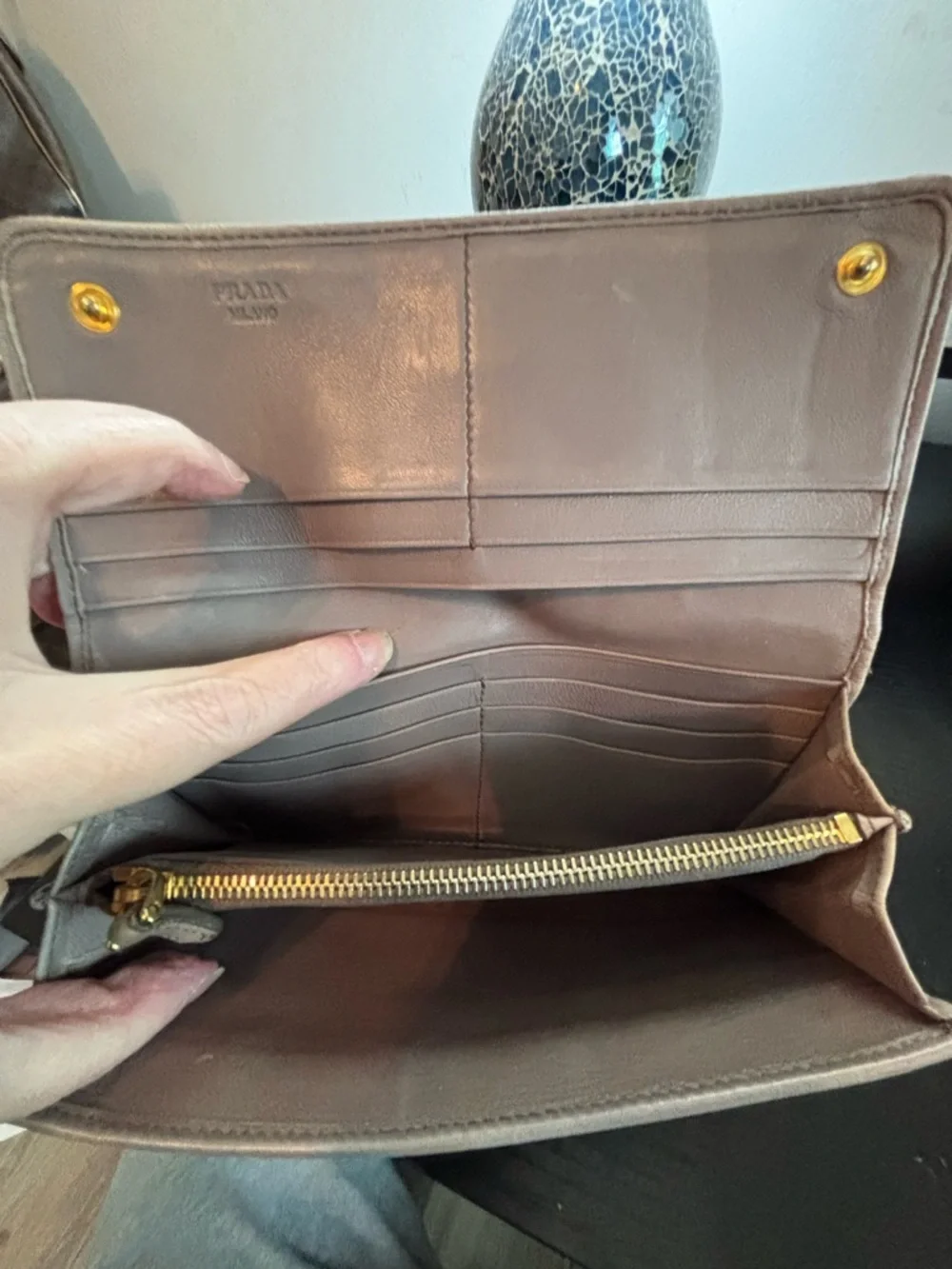 PRADA Nappa Gaufre Continental Wallet / WOC - Pomice Beige - Picture 7 of 11